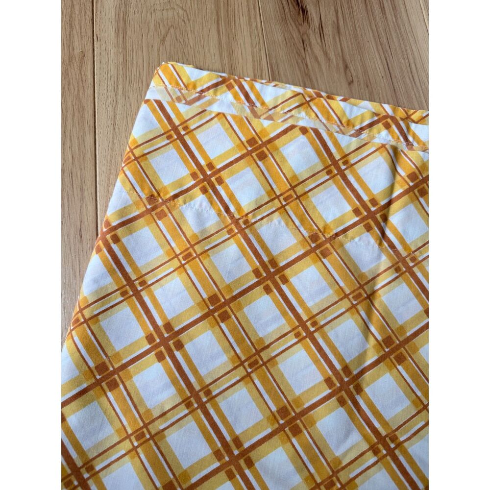 Vintage Full Flat Sheet Yellow Orange Plaid Retro 60s 70s